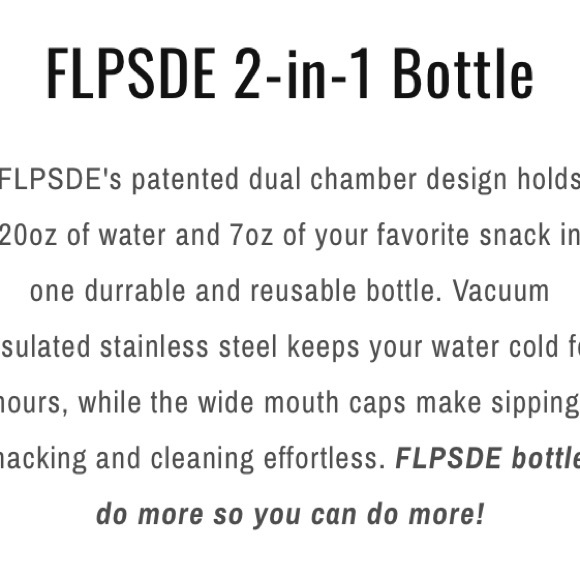 FLPSDE Drink Snack Container 20 oz Outer Chamber 7 oz Inner Chamber - Picture 2 of 8